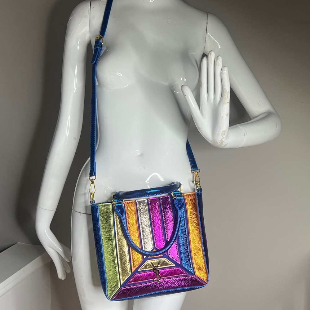 Metallic Multicolored Double Handle Crossbody Zip… - image 2